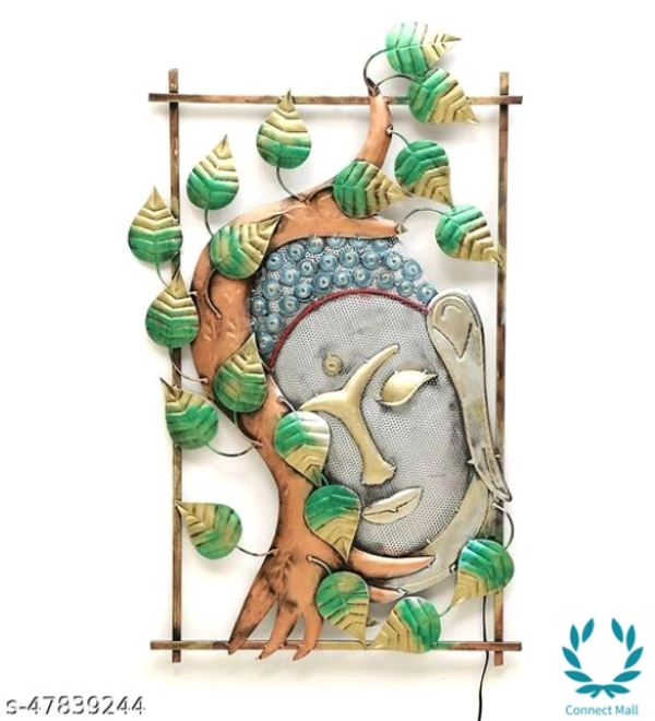 Iron Buddha  on Leaf With Led - Free Size, Metal, Pack of1